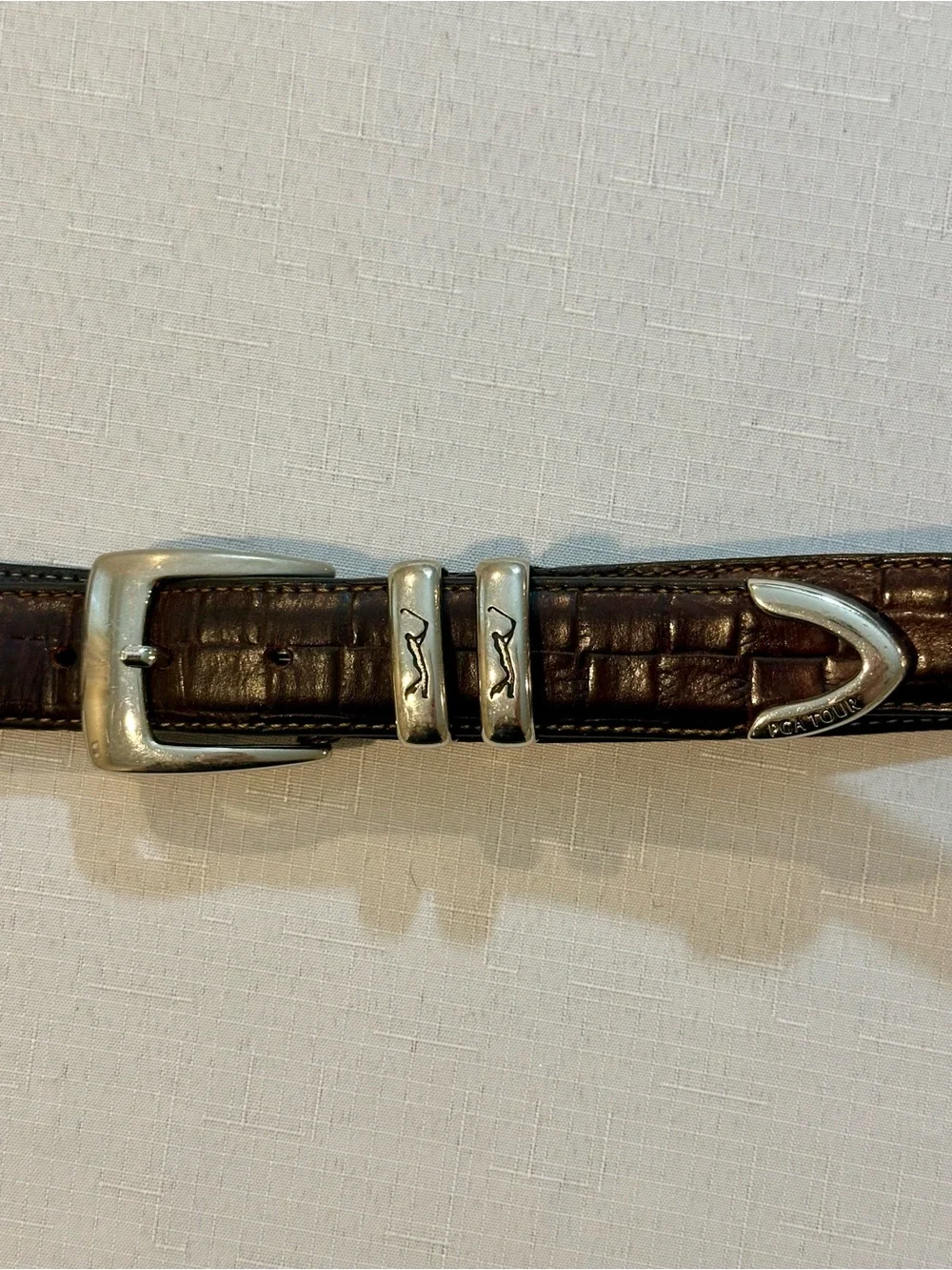 PGA Tour Brown Croc Embossed Leather Golf Belt Size 40